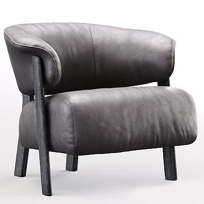 Gray Leather Single Sofa With Armrest And Wooden Legs Modern Design 3d model