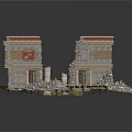 Ancient Architecture Ruins Featuring Broken Walls Decorative Carvings Scattered Stones Column Remains And Plants