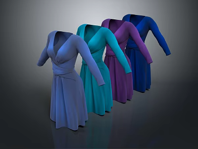 Colorful Long Sleeve V Neck Wrap Dresses In Various Stylish Colors For Women 3d model