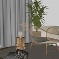 Quiet Style Leisure Chair Lazy Sofa Side Several Potted Carpet Pillow 3d model