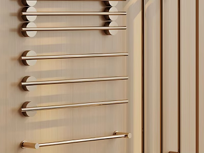 Golden Metal Towel Racks With Multiple Bars On Light Colored Wall Surface 3d model