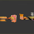 Assorted Colorful Fast Food Snacks Including Burgers Hotdogs Ice Cream And Drinks