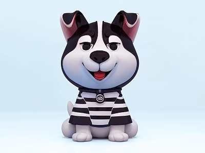 Cute Cartoon Reptile Wearing Striped Scarf On Light Blue Background 3d model