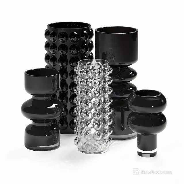 Modern Black and Transparent Bubble Textured Ceramic Vessels for Home Decor 3d model 