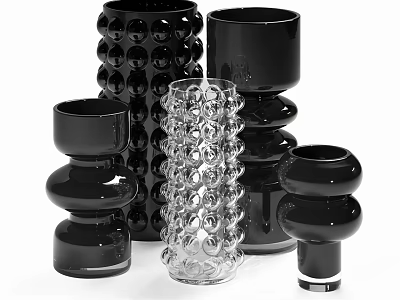 Modern Black and Transparent Bubble Textured Ceramic Vessels for Home Decor 3d model