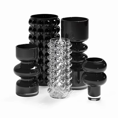 Modern Black and Transparent Bubble Textured Ceramic Vessels for Home Decor 3d model