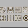 Various Square Carved Window Designs With Intricate Patterns On Light Background 3d model