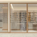 School Modern Reception Area With Wooden Ceiling Calligraphy Display Shelves And Marble Counter