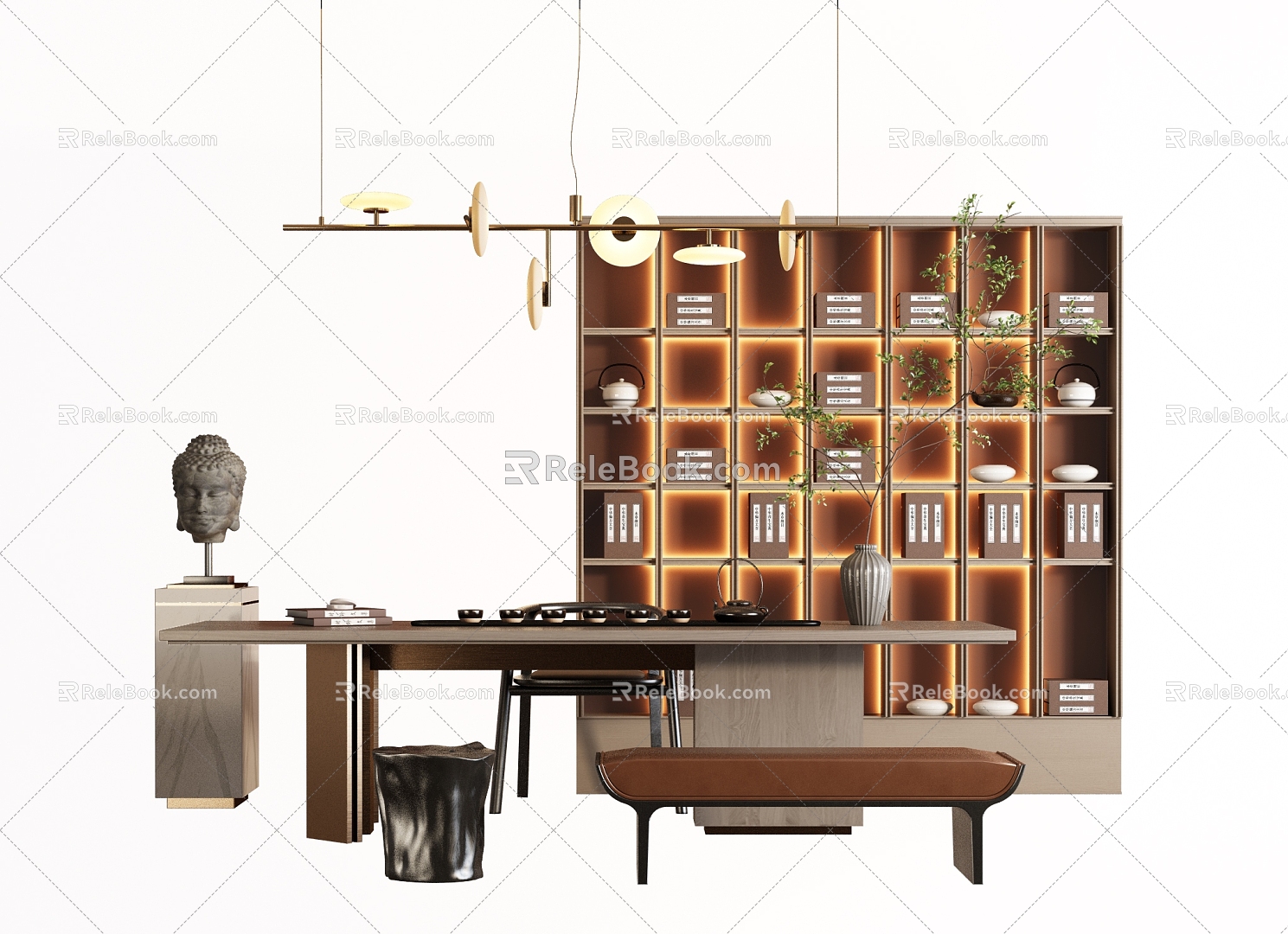 New Chinese Style Study Study Desk Tea Room Tea Table 3d model