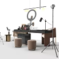 Modern Photography Desk Setup With Ring Light Tripod Stools And Makeup Products 3d model