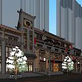 Traditional Commercial Street With Ancient Architecture Red Lanterns And Pedestrian Shops At Night