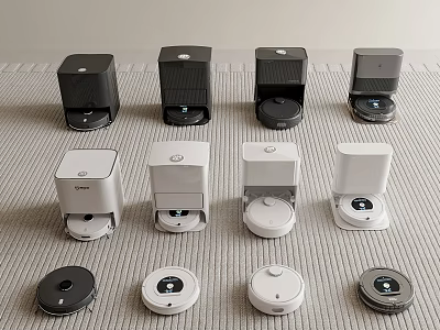 Smart Robotic Cleaning Machines Various Black And White Models For Home Floor Cleaning 3d model