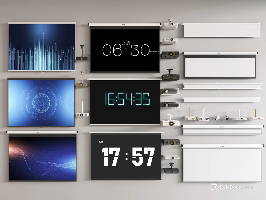 Projection Monitoring System With Wall Mounted Screens Digital Time And Interface Displays 3d model 