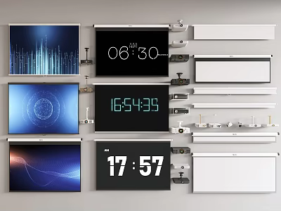 Projection Monitoring System With Wall Mounted Screens Digital Time And Interface Displays 3d model
