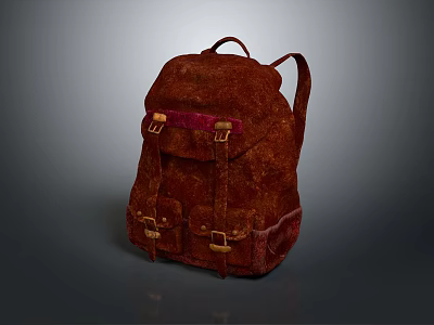 Vintage Brownish Red Leather Backpack With Metal Buckles Multiple Pockets And Shoulder Straps 3d model