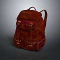 Vintage Brownish Red Leather Backpack With Metal Buckles Multiple Pockets And Shoulder Straps