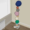 Artistic Colorful Spheres Stacked Sculpture In Indoor Corner With Window Radiator Background
