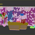 Modern Pink Reception Desk With White Partition Black Floral Pattern Green Plant Desk Lamp Computer