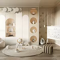 Whimsical Playroom Interior With Cloud Lights Wall Shelves Plush Toys And Art Easel
