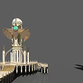 Cartoon Scene Featuring Tower With Wings Green Gem And Long Pier With Columns