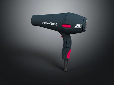 Parlux 3000 Black Hair Dryer With Red Accents And Ergonomic Handle Design 3d model