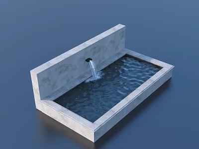 Garden Courtyard Concrete Water Pool with Flowing Spout and Rippling Water Surface 3d model