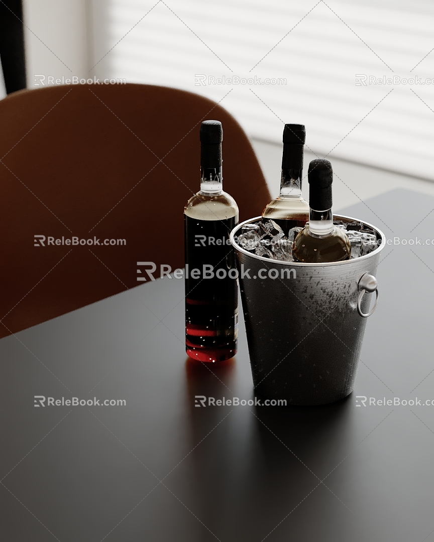 Ornaments combination kitchen utensils red wine ice wine bottle 3d model