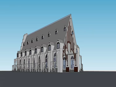 Ancient Architecture with Steep Roof Arched Windows and Symmetrical Structure 3d model