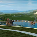 Beautiful Scenic Urban Public Park Promenade Lined With Lush Green Trees Under Bright Blue Sky