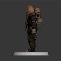 Mechanical Sci Fi Character With Glowing Yellow Eyes Armor And Drill Weapon On Circular Base 3d model