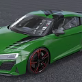 Green Sleek Sports Car With Black Stripes Red Rims And Aerodynamic Design