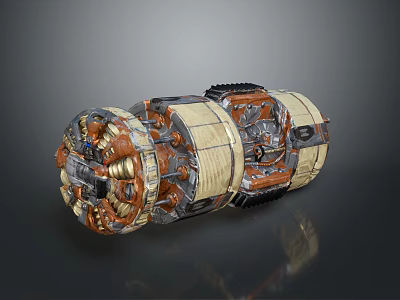 Cylindrical Industrial Mechanical Device With Gears Pipes And Metal Fabric Structure 3D Render 3d model