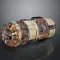 Cylindrical Industrial Mechanical Device With Gears Pipes And Metal Fabric Structure 3D Render