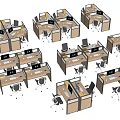 Modern Office Work Desks In Cubicle Layout With Chairs And Workstations