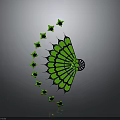 Green Fan Shaped Structure With Black Details And Green Stars On Grey Background