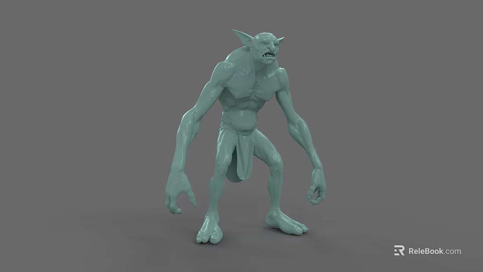 Game Movie Fantasy Creature Character Light Green With Pointed Ears Long Arms And Hunched Posture 3d model 