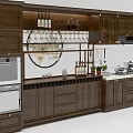 Modern Dark Wooden Kitchen Cabinets Interior Design With Wine Rack And Built-in Appliances