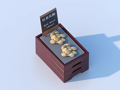 Delicious Red Bean Pastry Displayed in Wooden Box with Product Label 3d model
