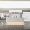 Modern Public Office Space With Glass Partitions Corridor Desks Bookshelves And Marble Flooring