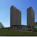 Modern High Rise Office Building Exterior With Glass Facade Greenery And Blue Sky Sunlight
