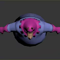 Cartoon Monster Character With Pink Head Limbs Blue Coat Horns And Big Belly