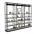 Retail Display Shelf Featuring Organized Shoes and Bags on Multiple Layers
