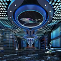 Modern KTV Interior Design With Blue Lighting And Geometric Ceiling Decor