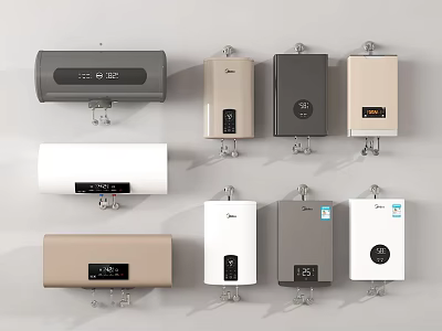 Wall Mounted Water Heaters In Various Colors And Modern Design Styles 3d model