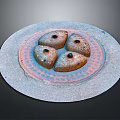 Circular Concrete Manhole Cover With Four Stone Blocks And Ring Pattern 3d model