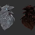 Flying Animal Head Art Models with Feather Texture in Gray and Dark Brown Colors