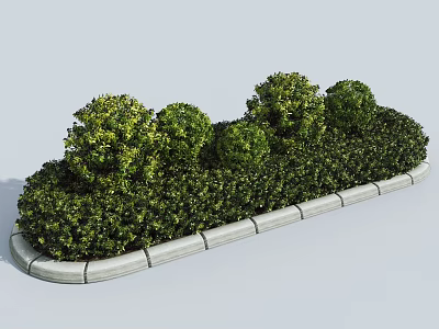 Well Trimmed Shrubs With Rounded Shapes And Green Hedge Along Stone Border 3d model