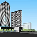 Modern High Rise Hotel Building With Glass Facade And Surrounding Trees In Urban Setting