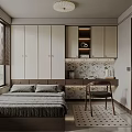Tatami Bedroom Interior Design With Built in Cabinets Study Desk and Large Window