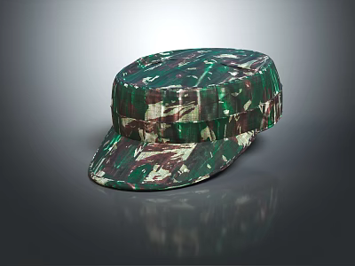 Camouflage Military Style Hat With Green Brown Pattern And Flat Top Design 3d model